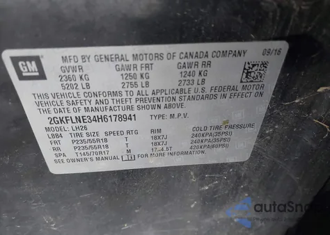 2017 GMC Terrain Sle-2 из США, поврежденный, VIN 2GKFLNE34H6178941